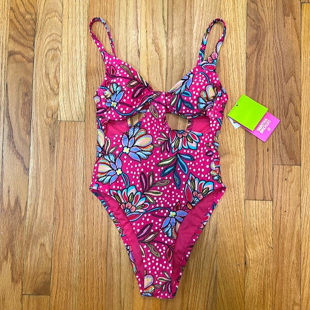 ✨ Tabitha Brown ✨ NWT Fuschia Floral Cutout One Piece Swimsuit XXS (00)